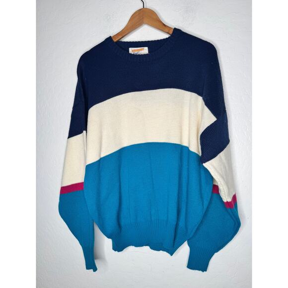 Catamount Trail Mens Vintage 80's Sweatere Acrylic Size Large Color Block - Picture 1 of 6